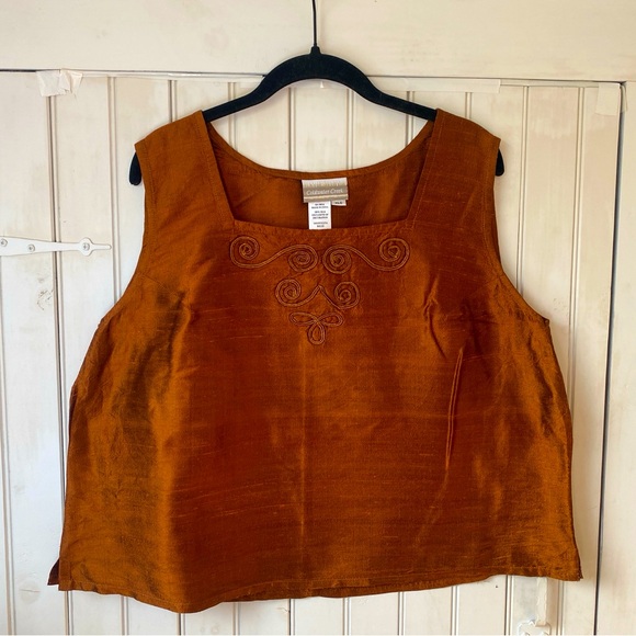 Coldwater Creek Tops - Coldwater Creek Copper Rust Sleeveless Silk Textured Tank Top, Scoop Neck XL